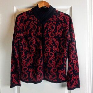 Icelandic Design Pleated Collar Velvet Trim Cardigan